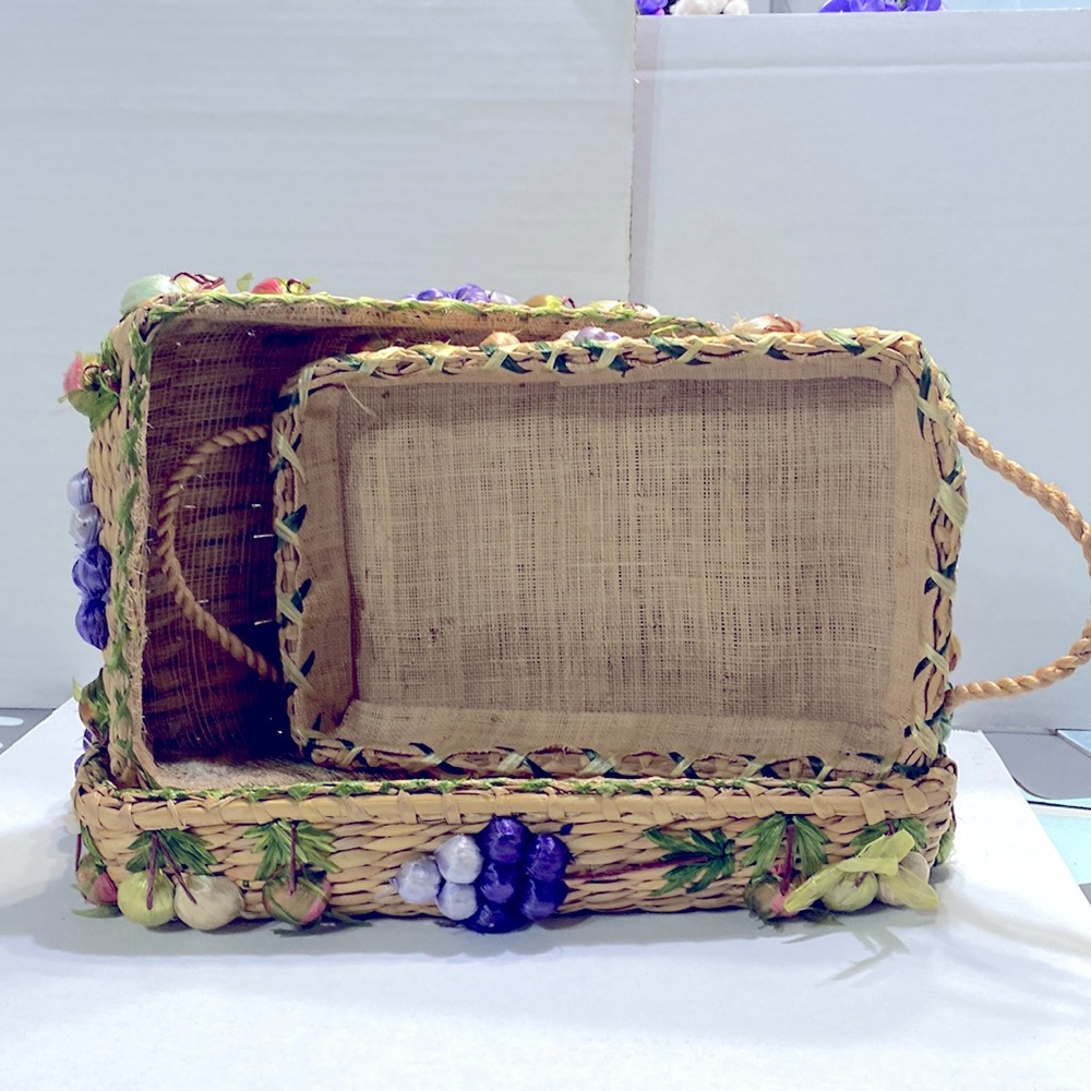 4 Piece Vintage Rafia Woven Rattan Basket Set